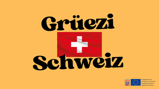 Das Bild zeigt den Schriftzug "Grüezi Schweiz" vor einer Schweizer Flagge. Es vermittelt eine freundliche Begrüßung in der Schweiz.